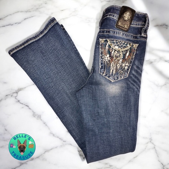 Miss Me Jeans Womens‎ 27 x33 Chloe Boot Cut Sequin Dream Catcher Pockets Stretch - Picture 1 of 13